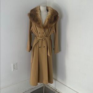 Vintage Wool Belted Fur Collar Tan Coat